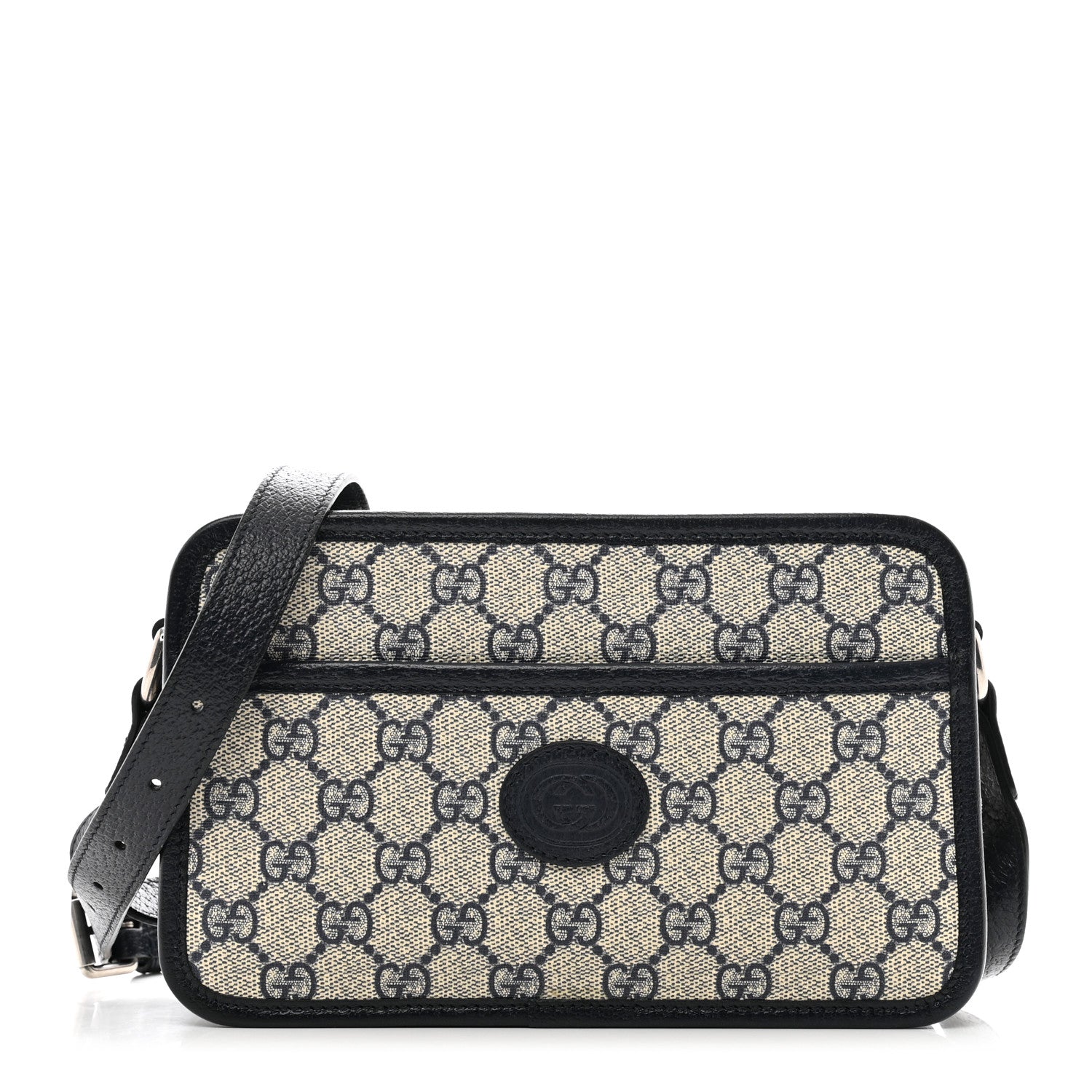 Gucci GG Supreme Monogram Textured Dollar Calfskin Mini Retro Interlocking G Shoulder Bag Beige Blue 1 of 10
