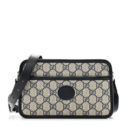 Gucci GG Supreme Monogram Textured Dollar Calfskin Mini Retro Interlocking G Shoulder Bag Beige Blue 1 of 10
