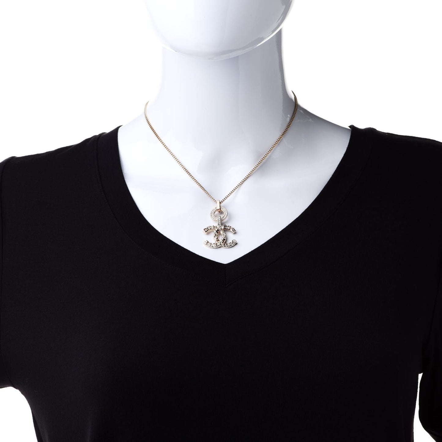 Crystal CC Logo Pendant Necklace Gold