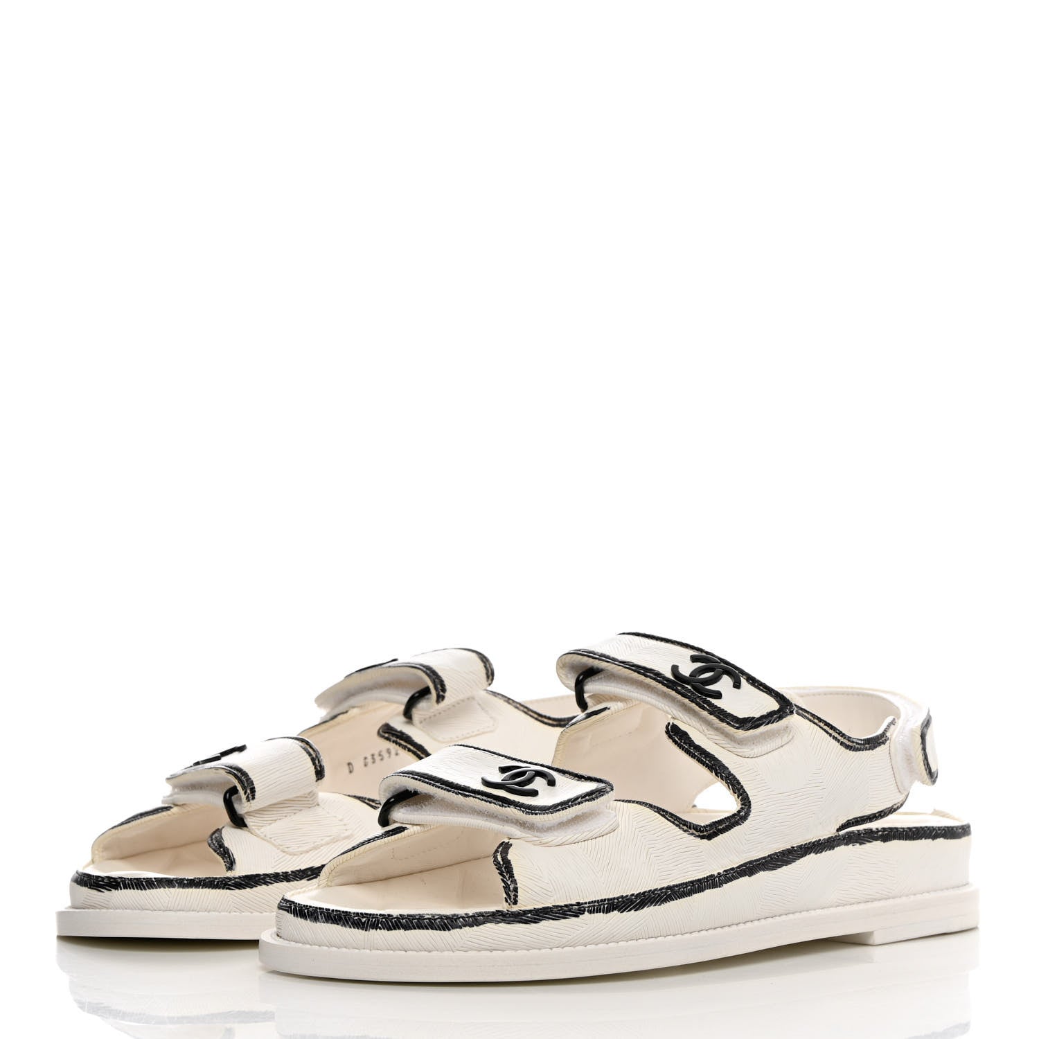 Chanel Calfskin Printed Velcro Dad Sandals 38 White Black 3 of 9