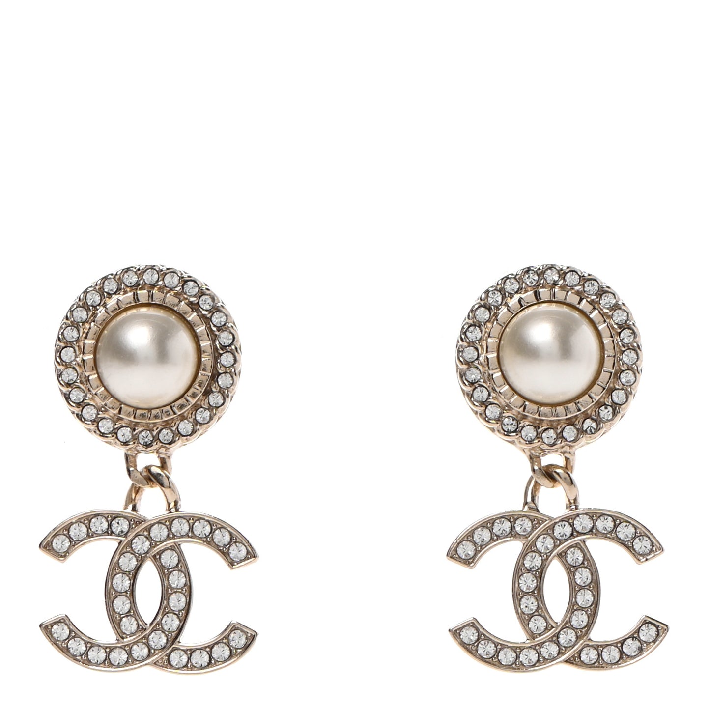 Crystal Pearl CC Drop Earrings Gold