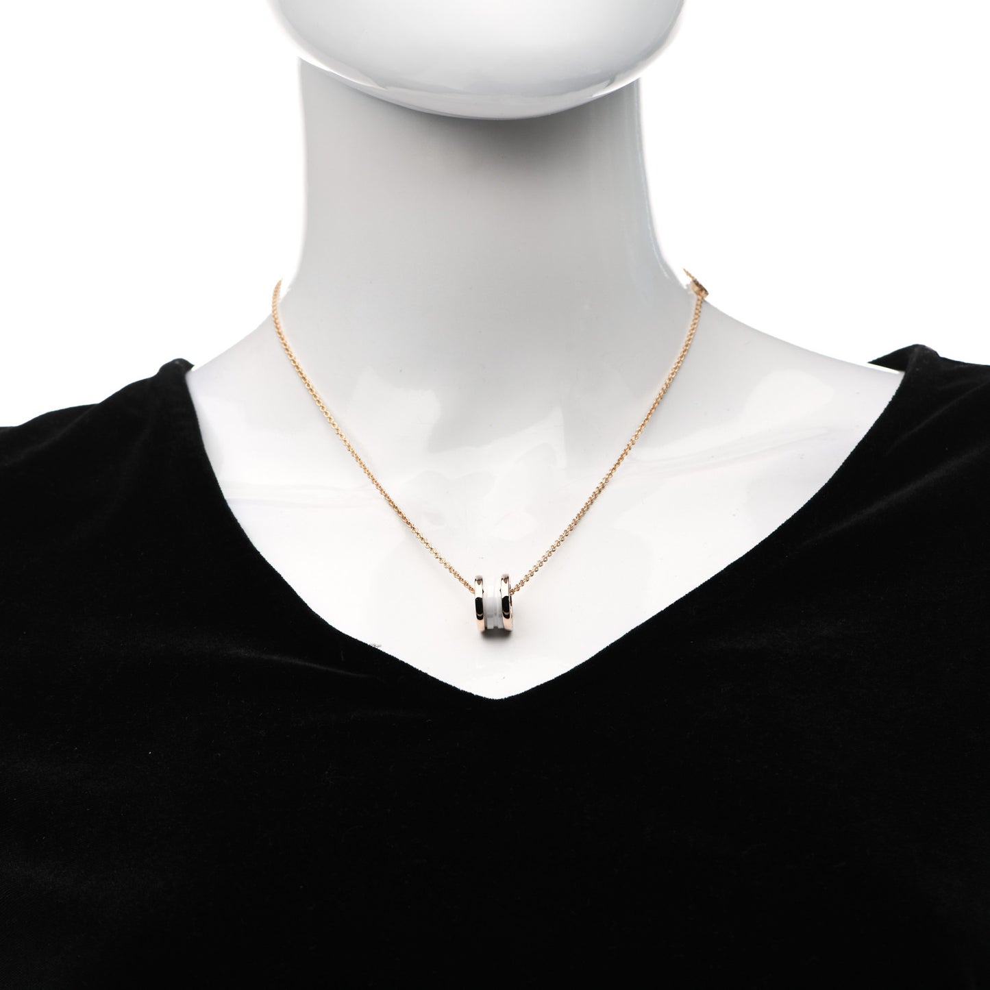 18K Rose Gold White Ceramic B.Zero1 Pendant Necklace