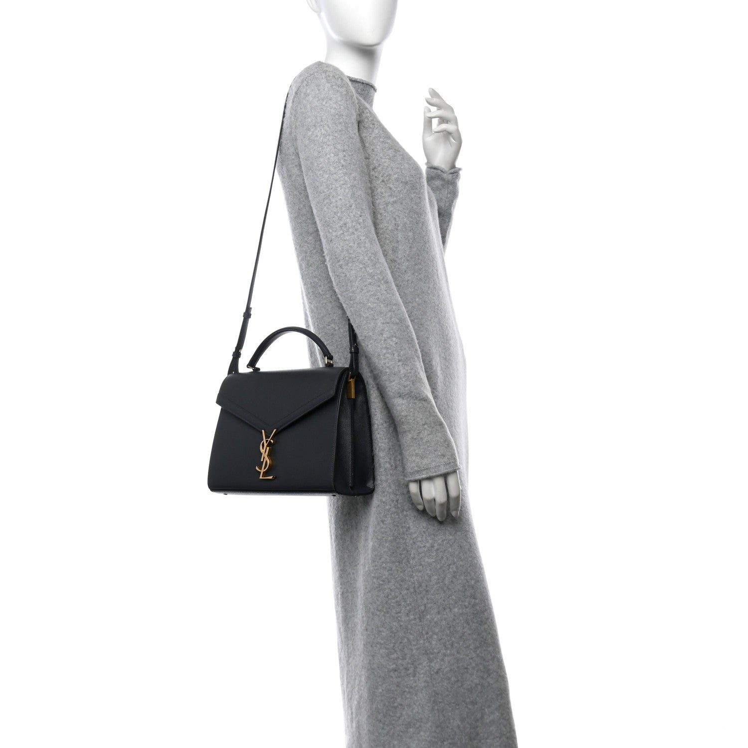 Saint Laurent Grain de Poudre Medium Classic Monogram Cassandra Top Handle Dark Smog 2 of 11