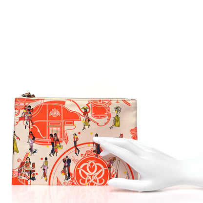 Hermes Technical Silk Ex-Libris Les Parisiennes Silky Pocket Cosmetic Case Geranium Nata Gold 2 of 8