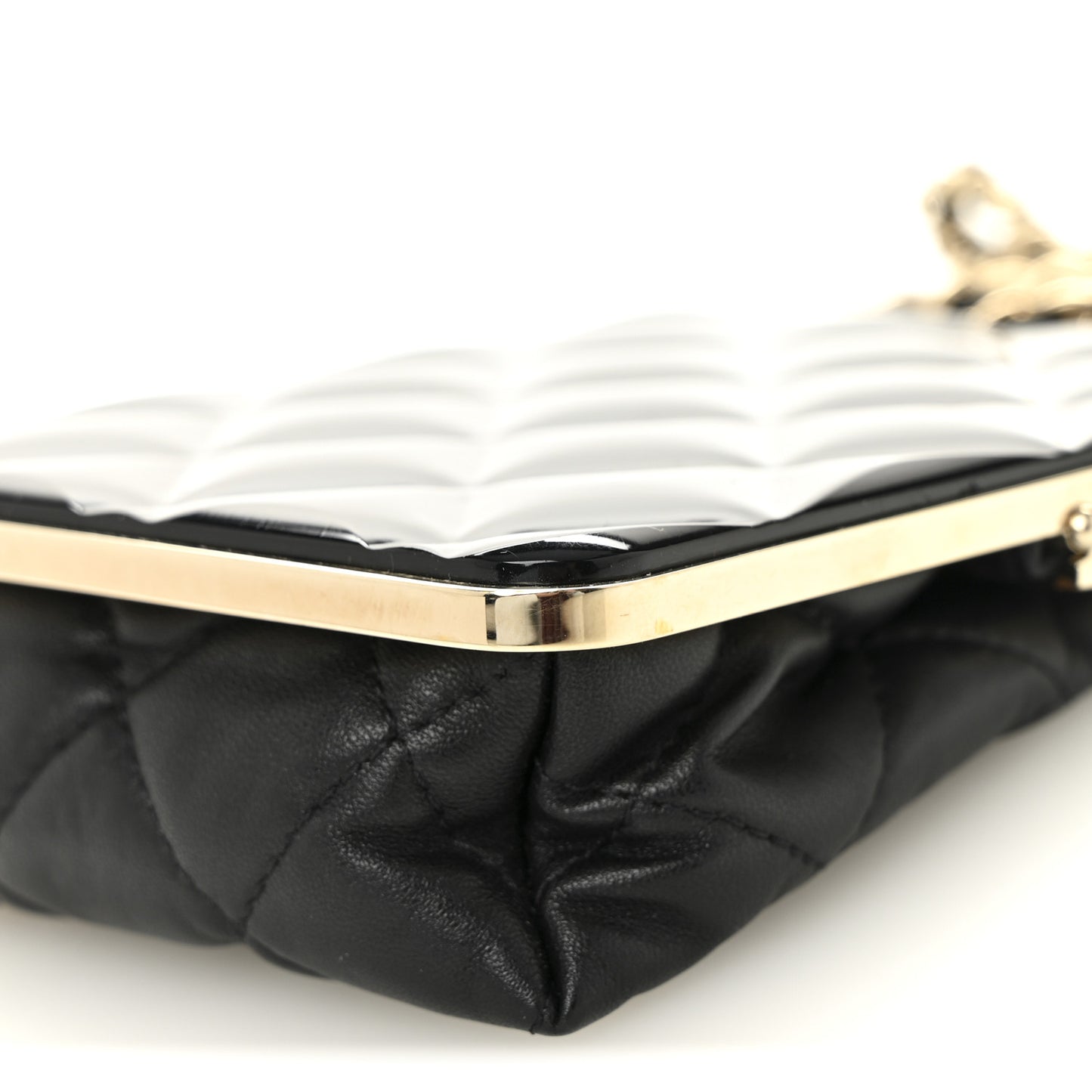 Lambskin Plexi Quilted CC Evening Clutch With Chain Black