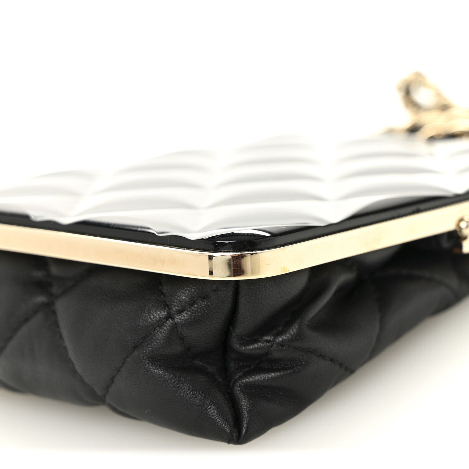 Chanel Lambskin Plexi Quilted CC Evening Clutch With Chain Black 10 of 11