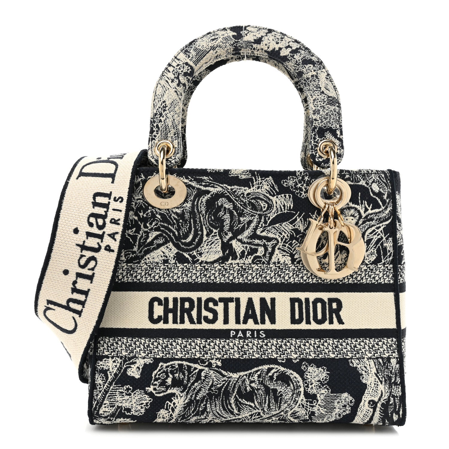 Christian Dior Toile de Jouy Embroidered Medium Lady D-Lite Blue 1 of 7