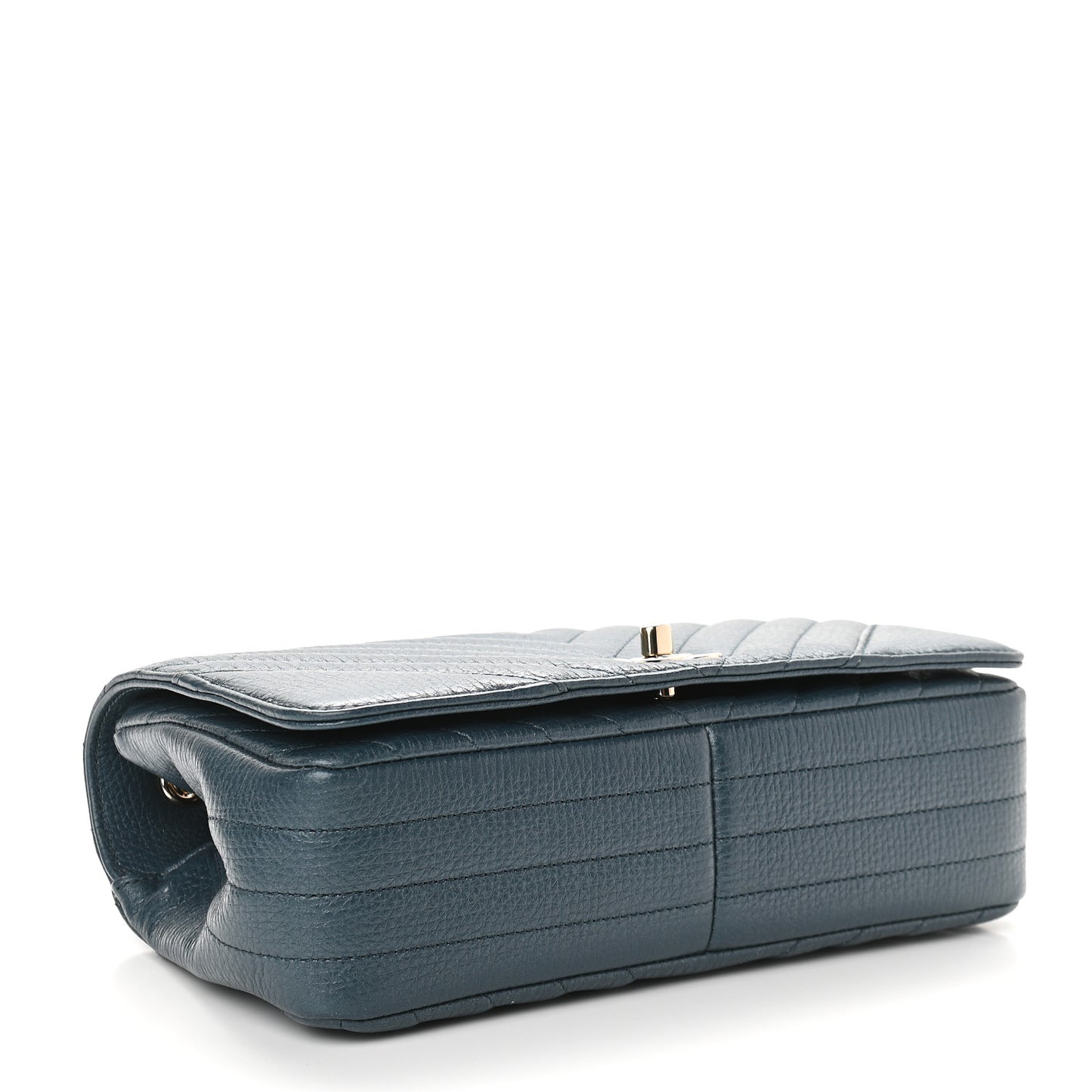 Metallic Calfskin Chevron Quilted Small Statement Flap Blue