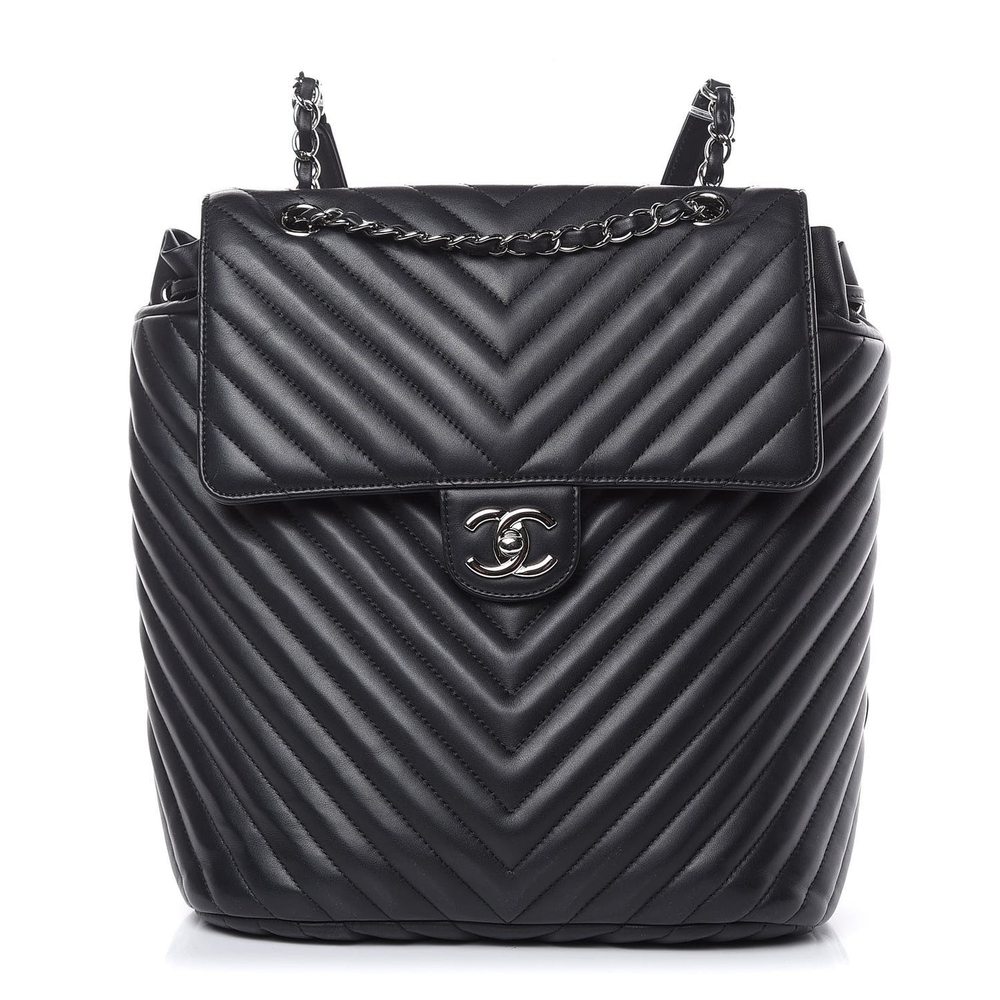 Calfskin Chevron Quilted Large Urban Spirit Backpack Black
