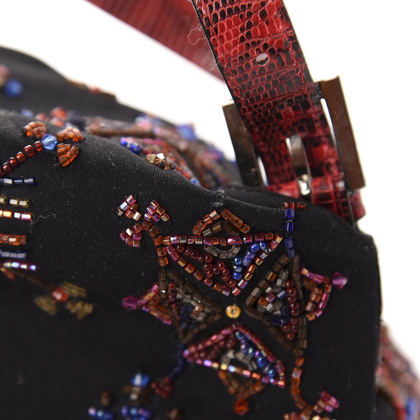 Neoprene Beaded Lizard Mama Baguette Black Red