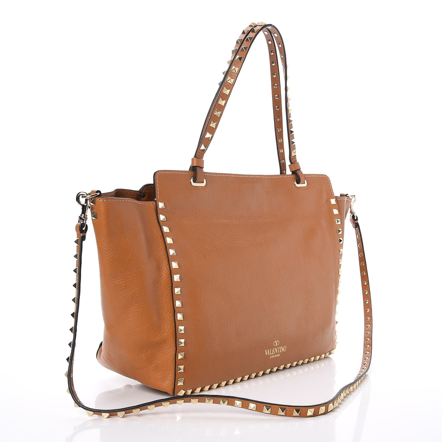 Valentino Garavani Textured Calfskin Medium Rockstud Tote Camel 3 of 8