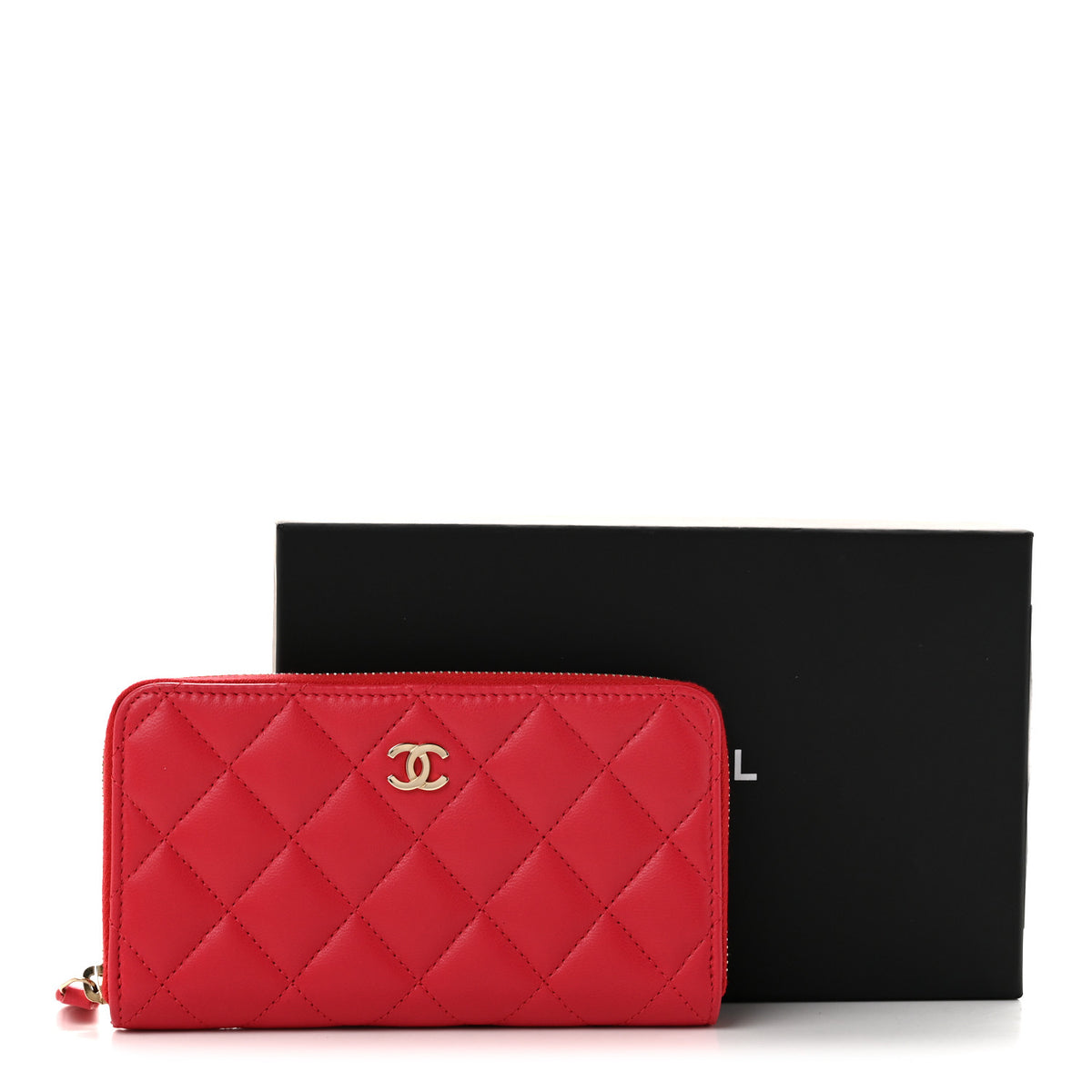 Lambskin Quilted Medium Zip Around Wallet Light Red
