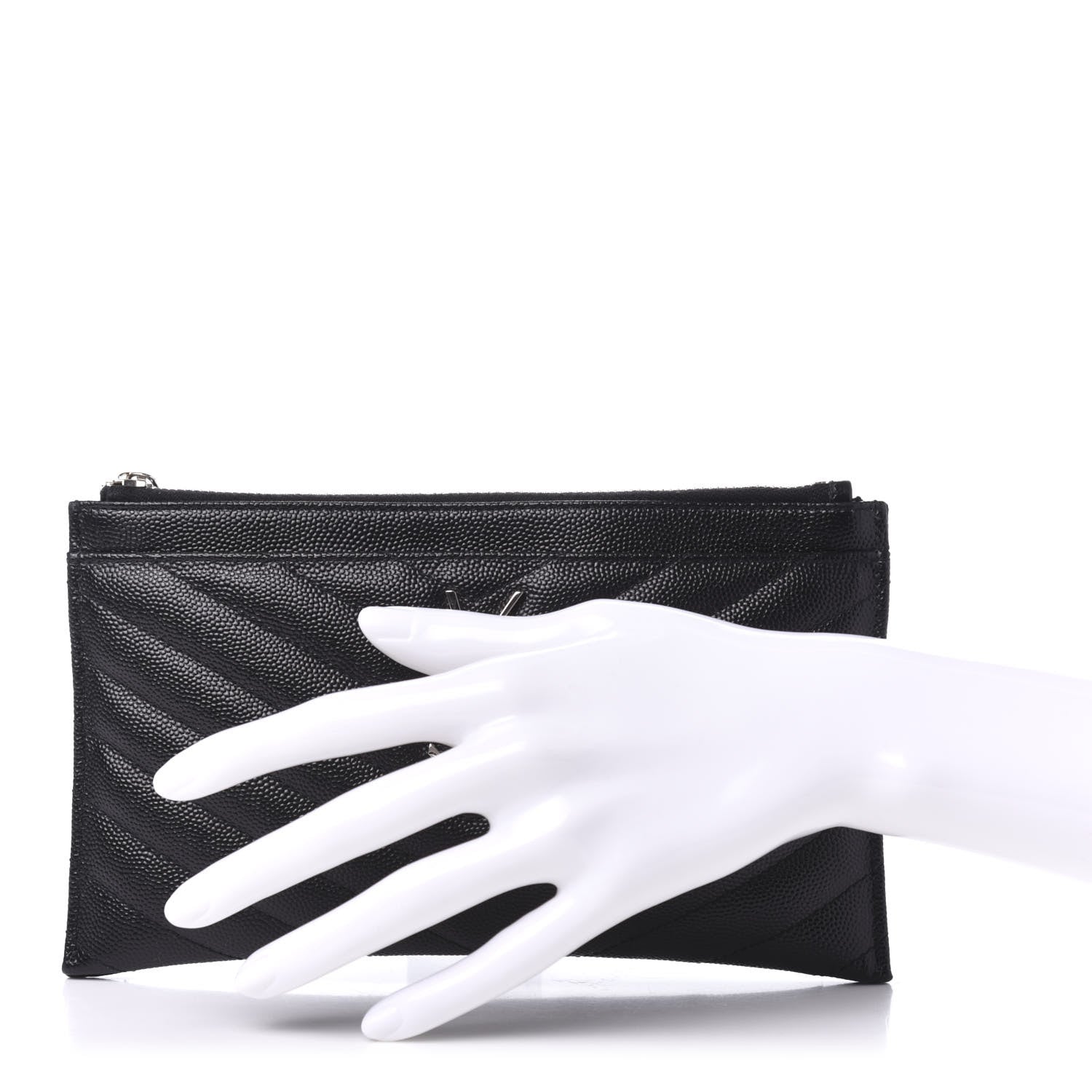 Saint Laurent Grain De Poudre Chevron Monogram Bill Pouch Black 2 of 10