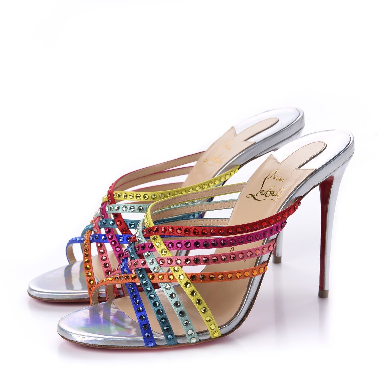 Christian Louboutin Specchio Calfskin Crystal Marthastrass 100 Slide Sandals 39 Silver Multicolor 3 of 10