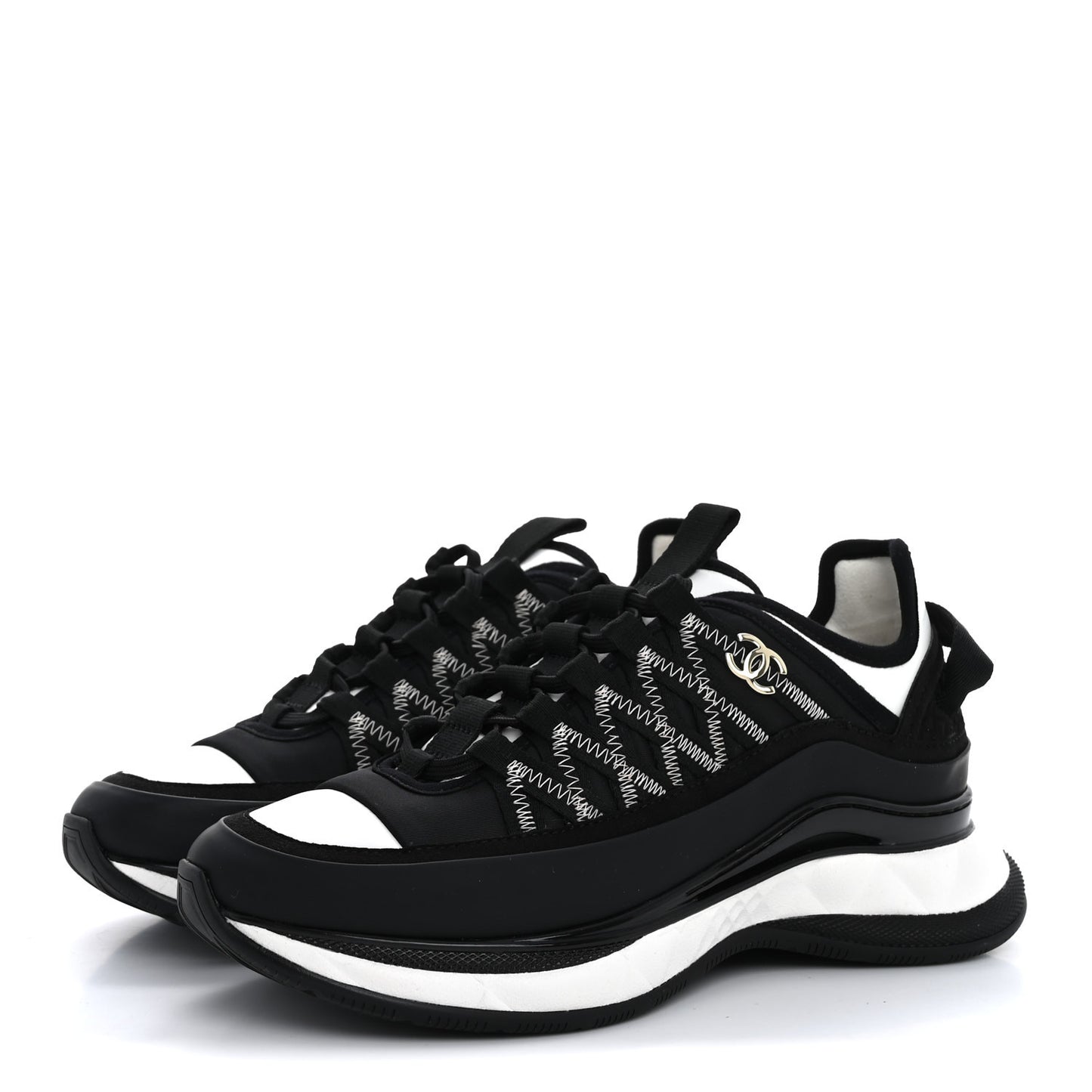 Mixed Fibers Suede Calfskin CC Sneakers 36 White Black