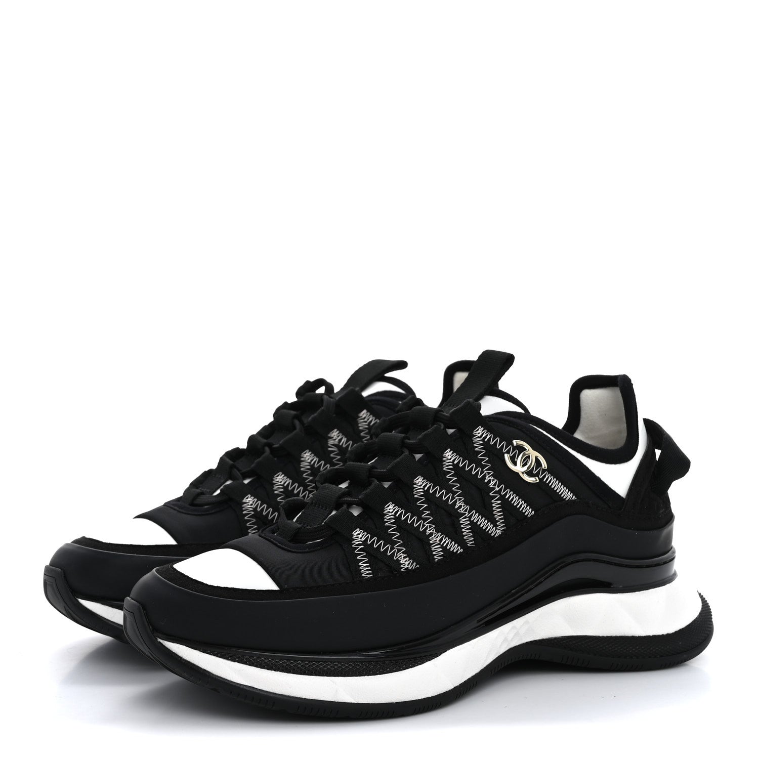 Chanel Mixed Fibers Suede Calfskin CC Sneakers 36 White Black 4 of 10