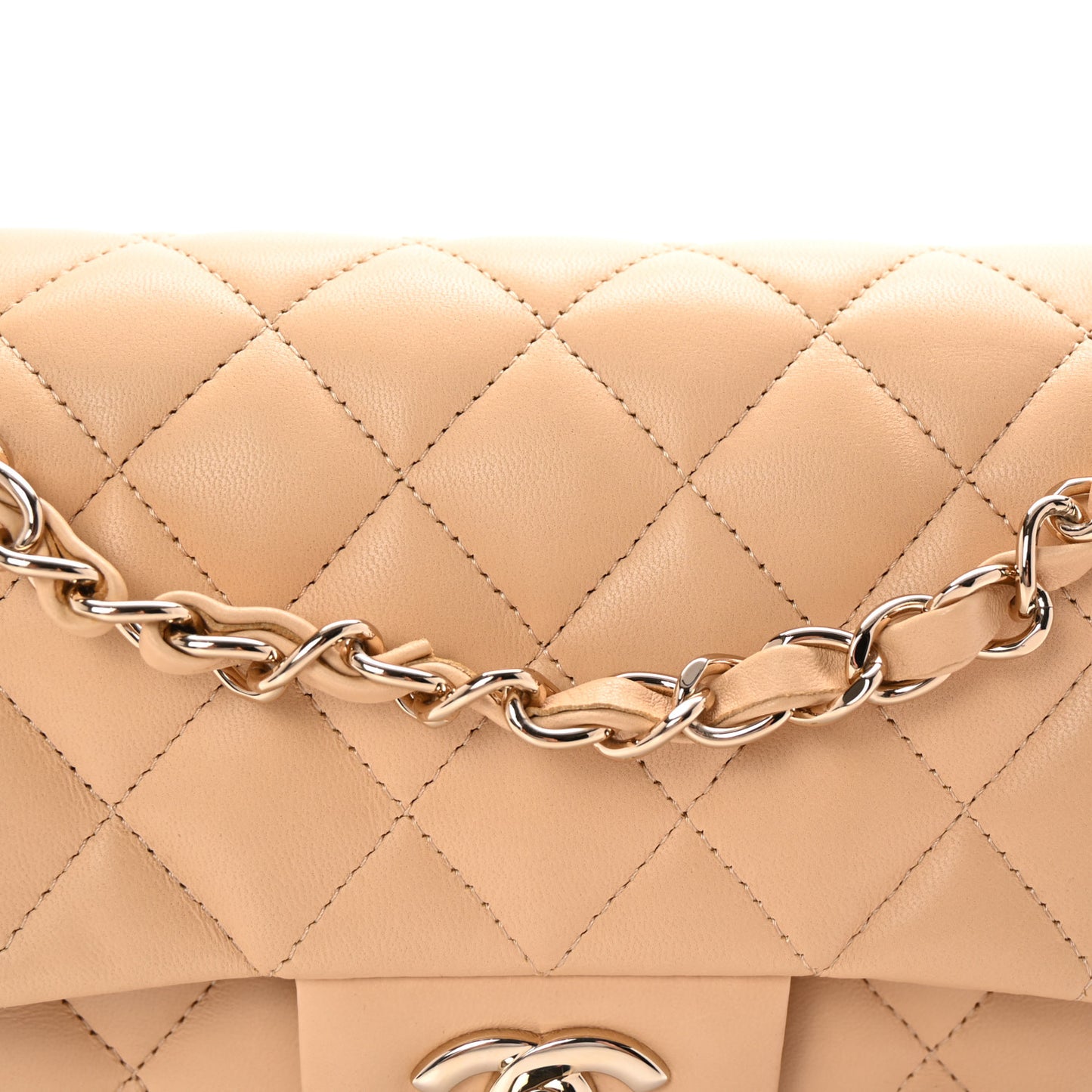 Lambskin Quilted Small Double Flap Beige