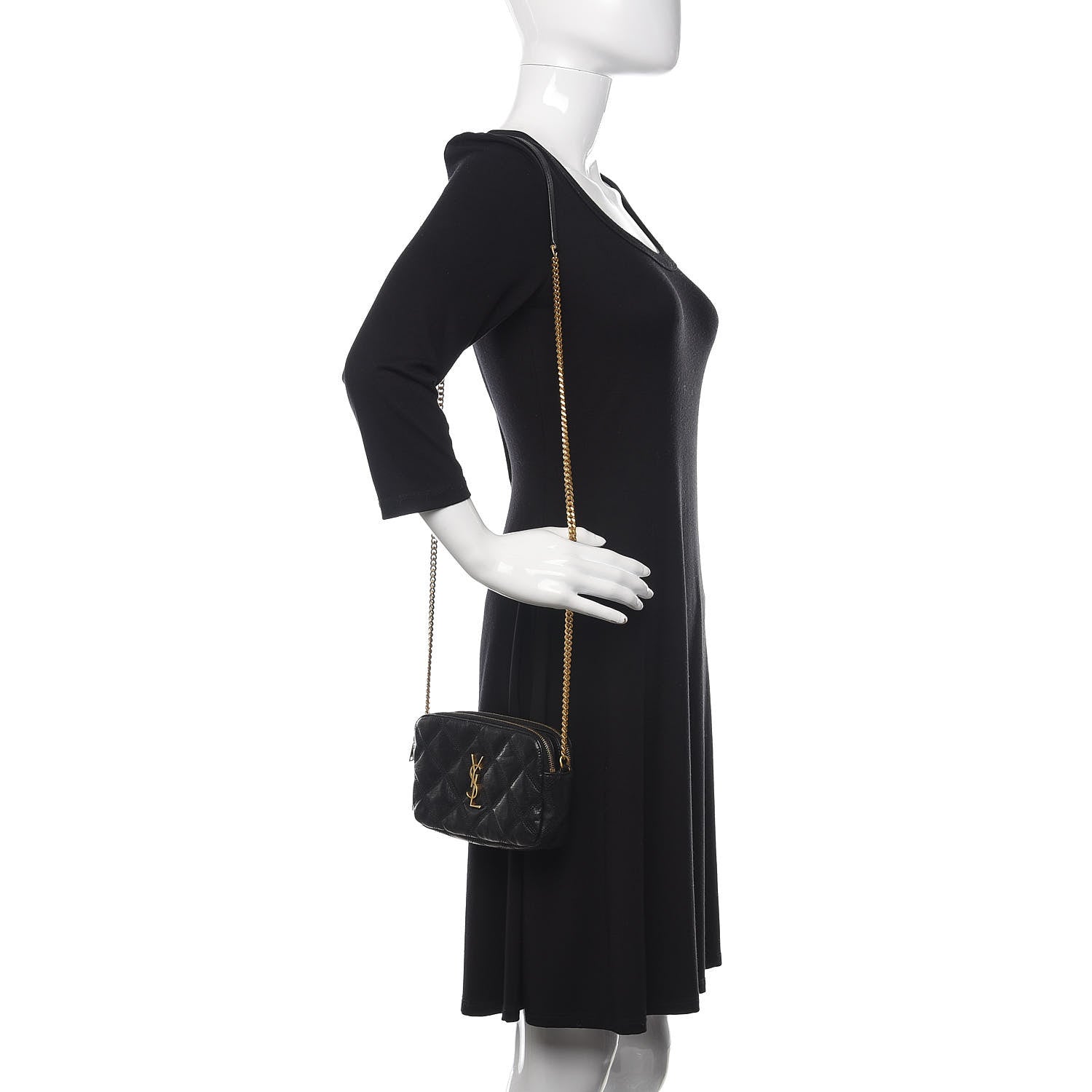 Saint Laurent Grained Lambskin Quilted Mini Becky Double Zip Bag Black 3 of 14