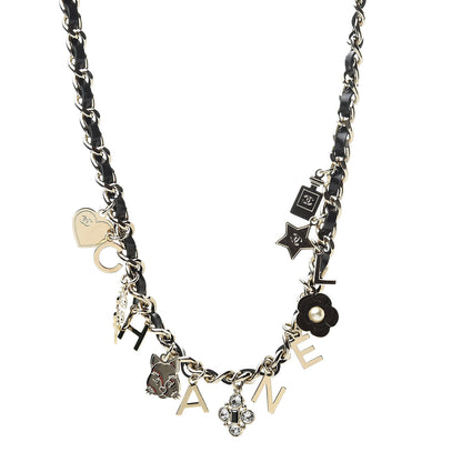 Chanel Lambskin Crystal CC Logo Charming Necklace Gold Black 1 of 5
