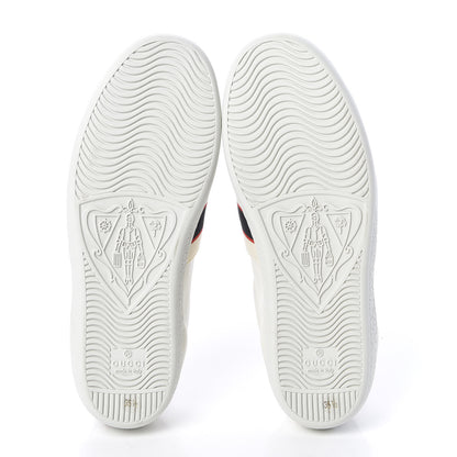 Gucci Calfskin Stripe Womens New Ace Sneakers 35.5 New Mystic White Ecru Red Flame 5 of 10