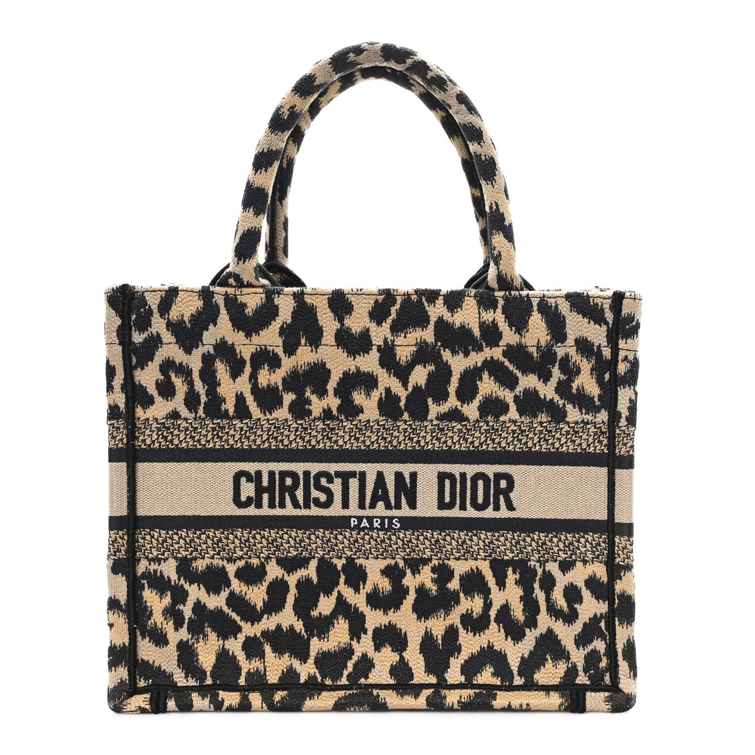 Christian Dior Canvas Mizza Embroidered Small Leopard Book Tote Beige 1 of 10