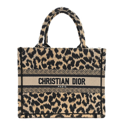 Christian Dior Canvas Mizza Embroidered Small Leopard Book Tote Beige 1 of 10