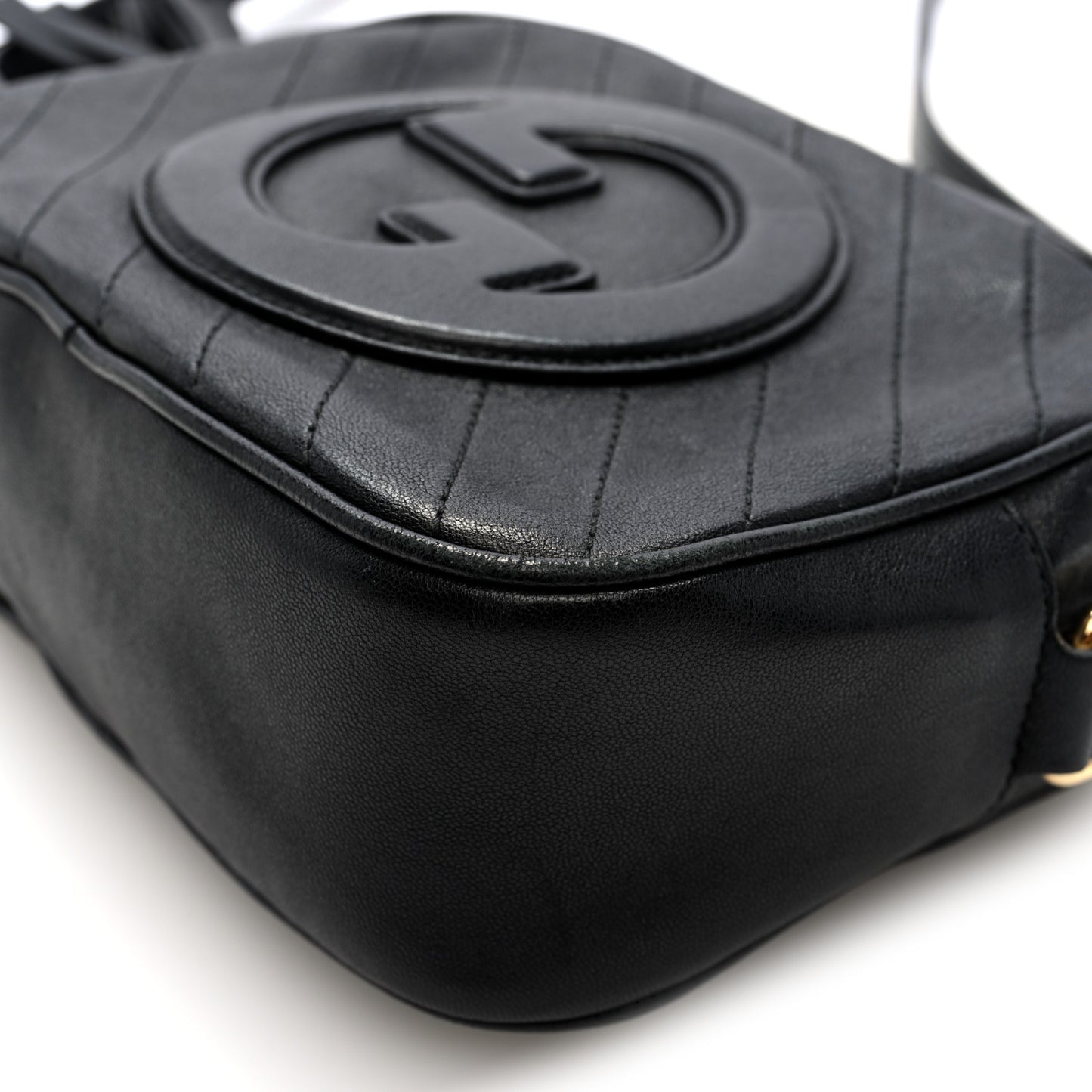 Sakai Be Green Calfskin Diagonal Stitched Small Blondie Shoulder Bag Black