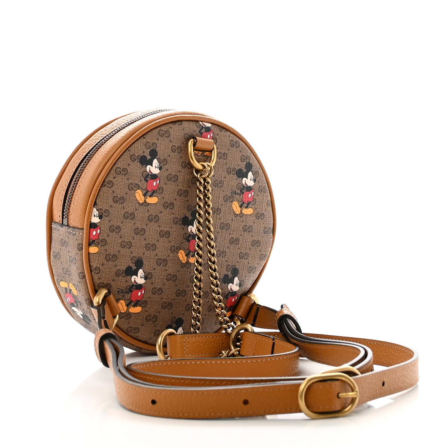 X DISNEY Mini Vintage GG Supreme Monogram Mickey Mouse Round Backpack Beige Vintage Sun Oil