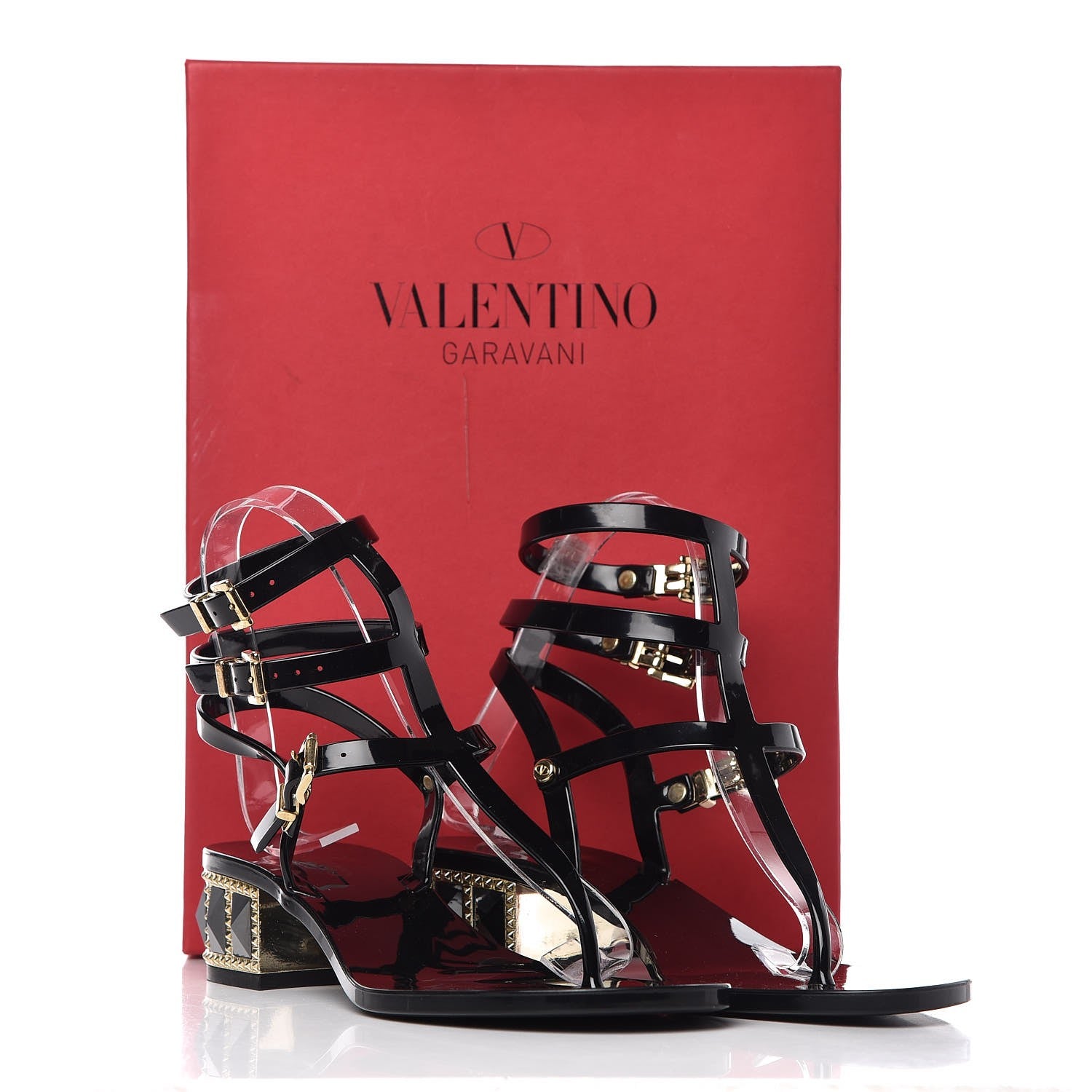 Valentino Garavani PVC Jelly Studded Ankle Wrap Low Heel Thong Sandals 36 Black 9 of 9