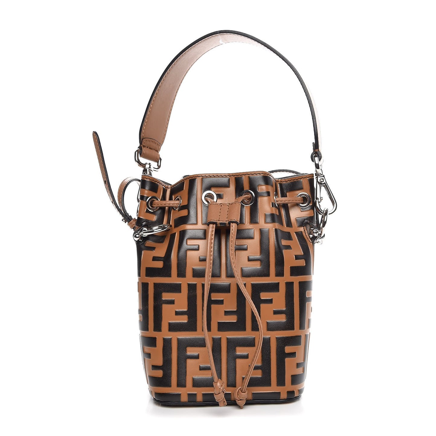 Vitello Liberty F is Fendi FF Embossed Mini Mon Tresor Bucket Bag Tobacco Black
