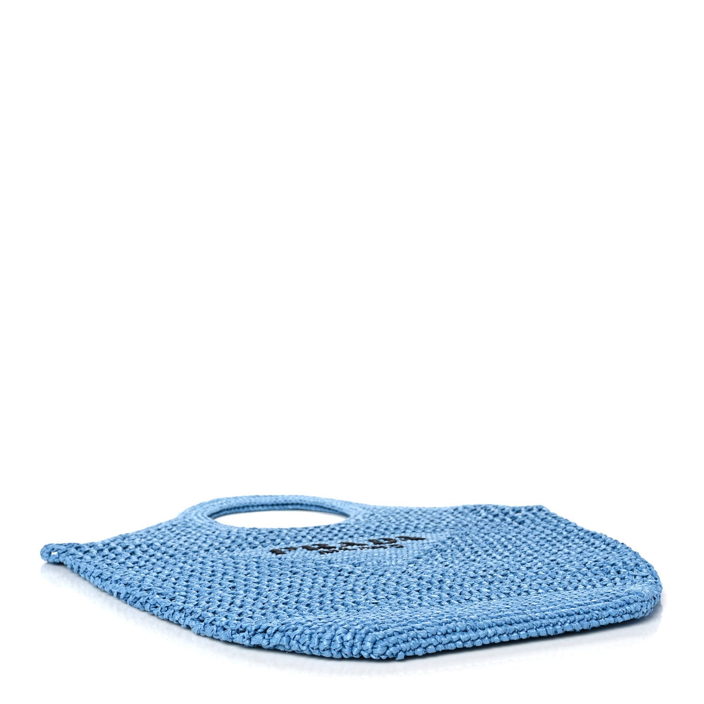 Yarn Raffia Effect Crochet Logo Embroidered Shopping Tote Bag Celeste