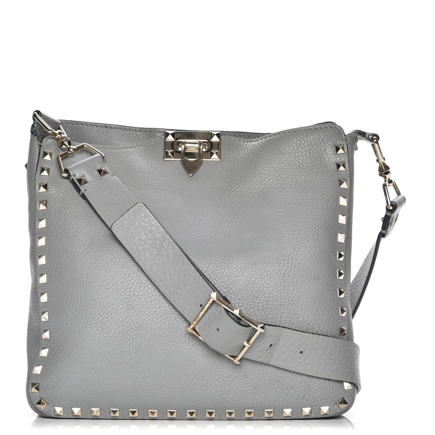 Valentino Garavani Pebbled Calfskin Small Rockstud Flip-Lock Messenger Bag Light Stone 1 of 14
