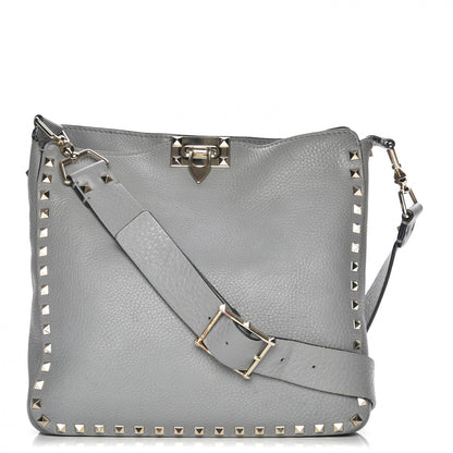 Valentino Garavani Pebbled Calfskin Small Rockstud Flip-Lock Messenger Bag Light Stone 1 of 14