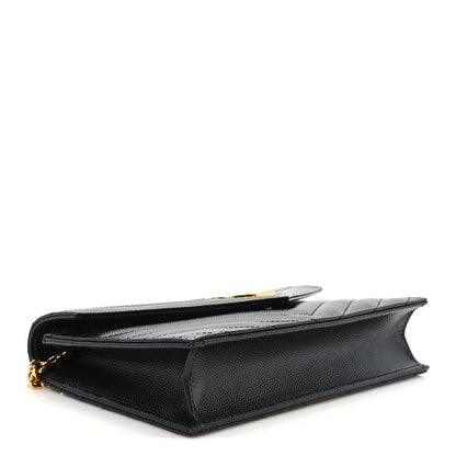 Saint Laurent Grain De Poudre Matelasse Chevron Monogram Envelope Chain Wallet Black 3 of 8