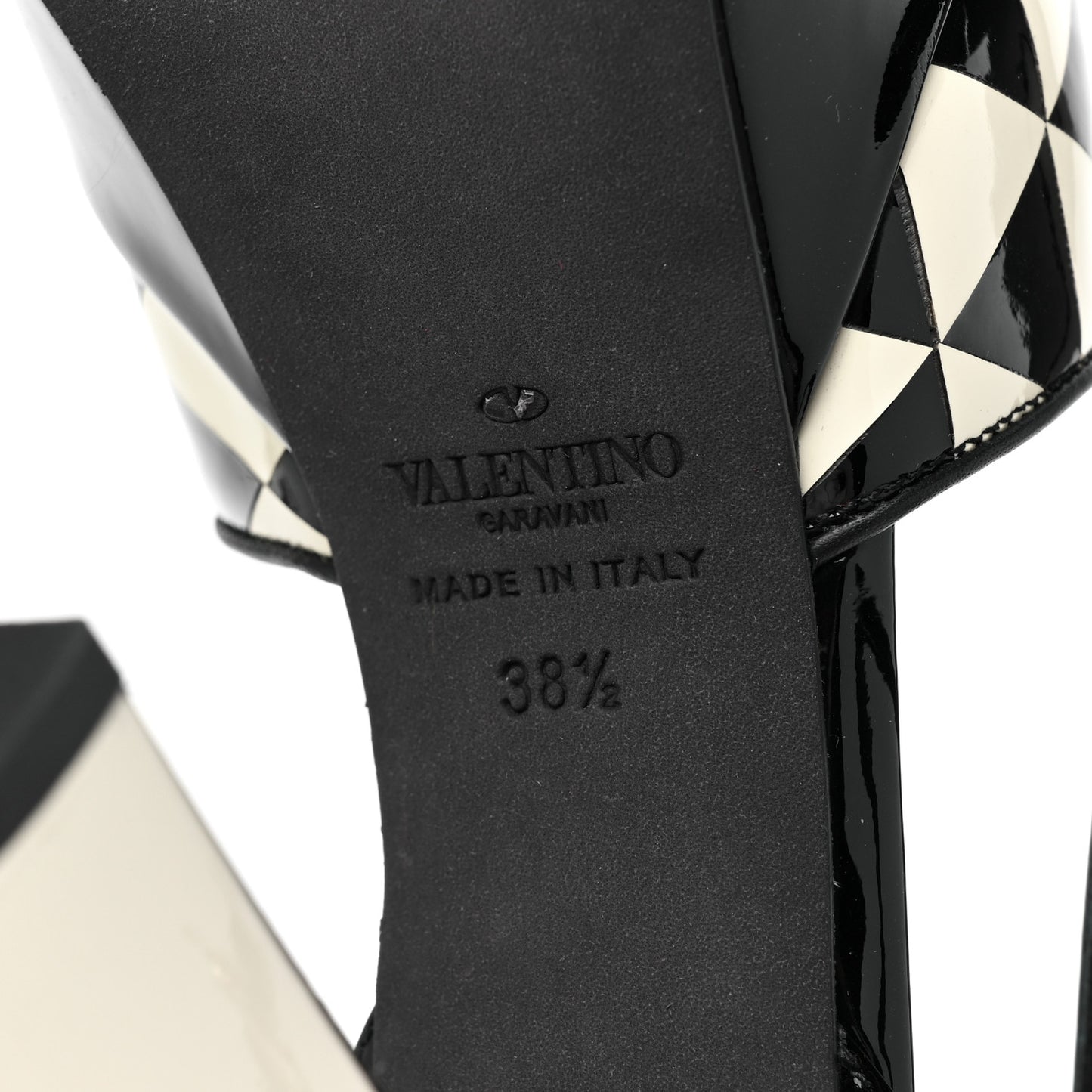 Patent Chevron Shiny Fever Ankle Strap 85/115mm Platform Sandals 38.5 Black Light Ivory