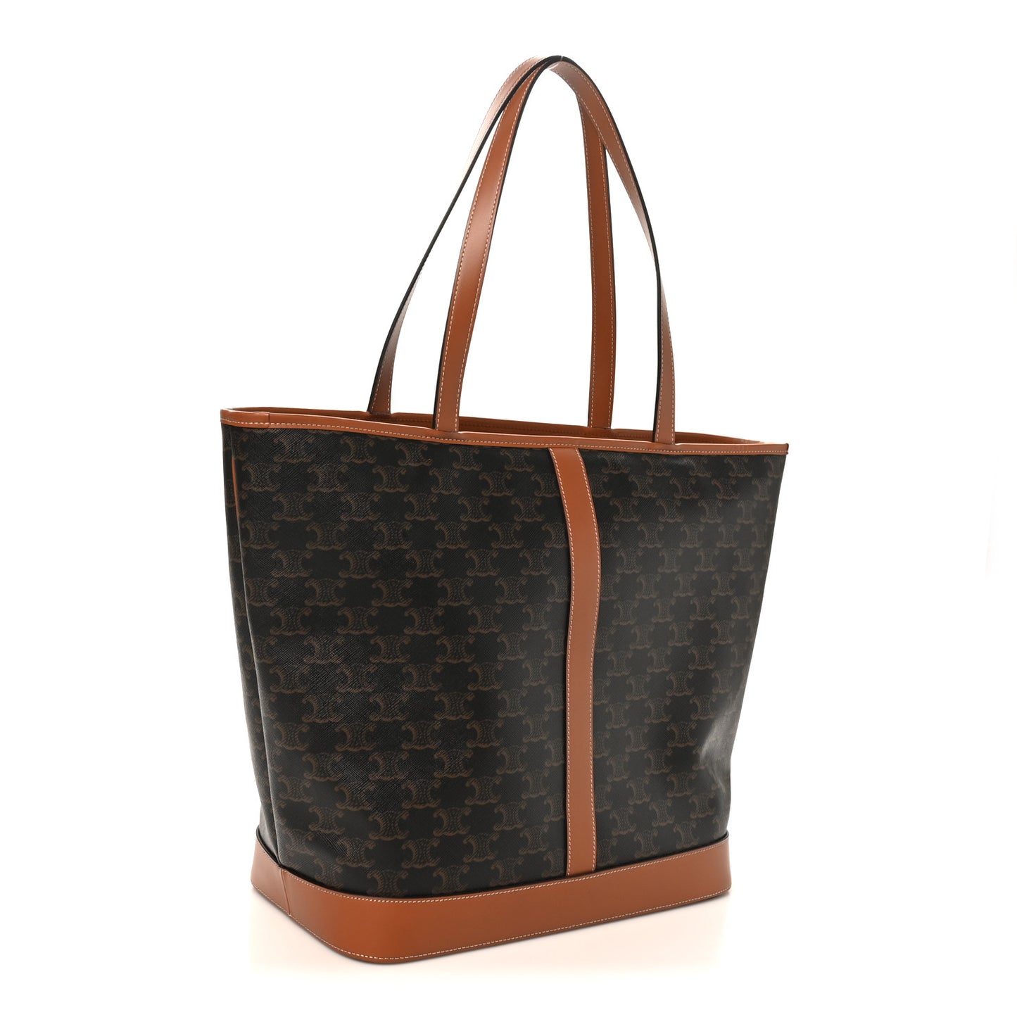 Triomphe Canvas Calfskin Medium Cabas Bag Tan
