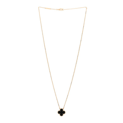 Van Cleef & Arpels 18K Yellow Gold Black Onyx Vintage Alhambra Pendant Necklace 3 of 4