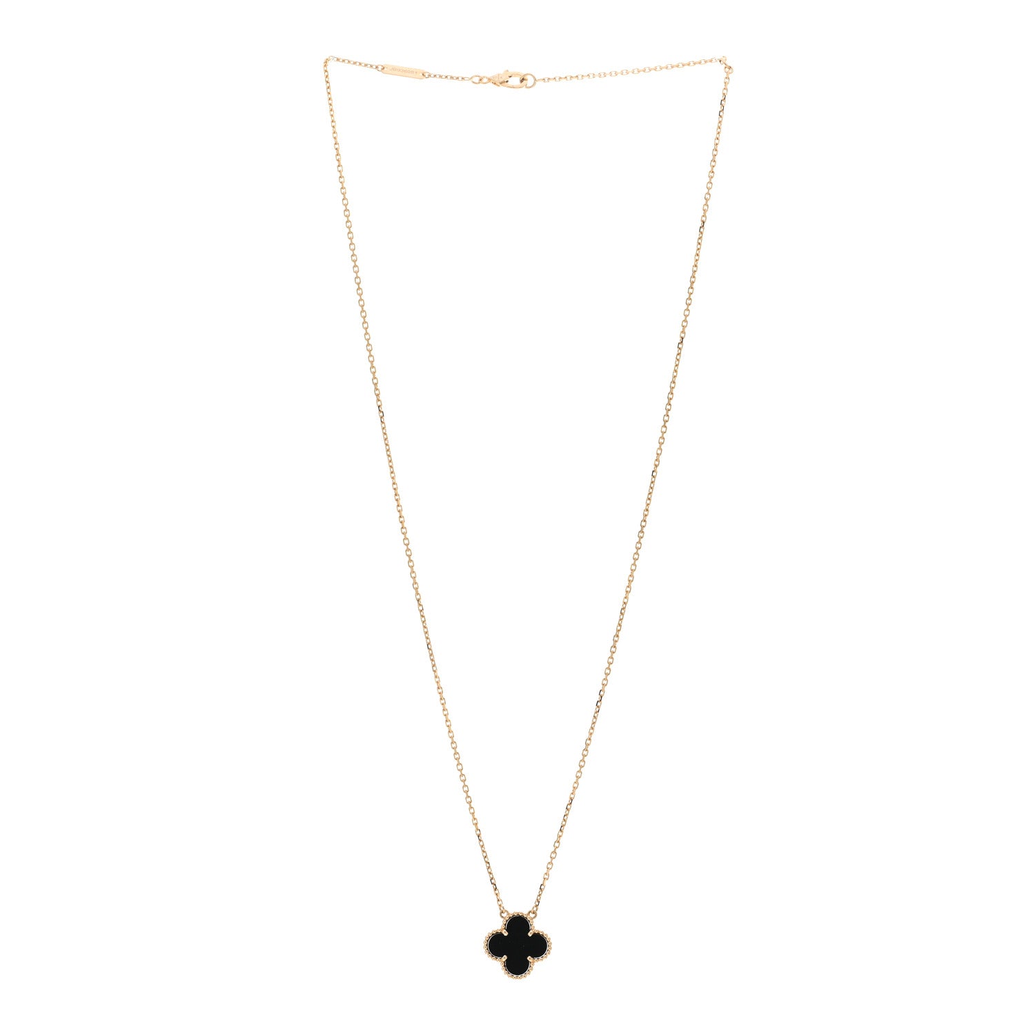 Van Cleef & Arpels 18K Yellow Gold Black Onyx Vintage Alhambra Pendant Necklace 3 of 4