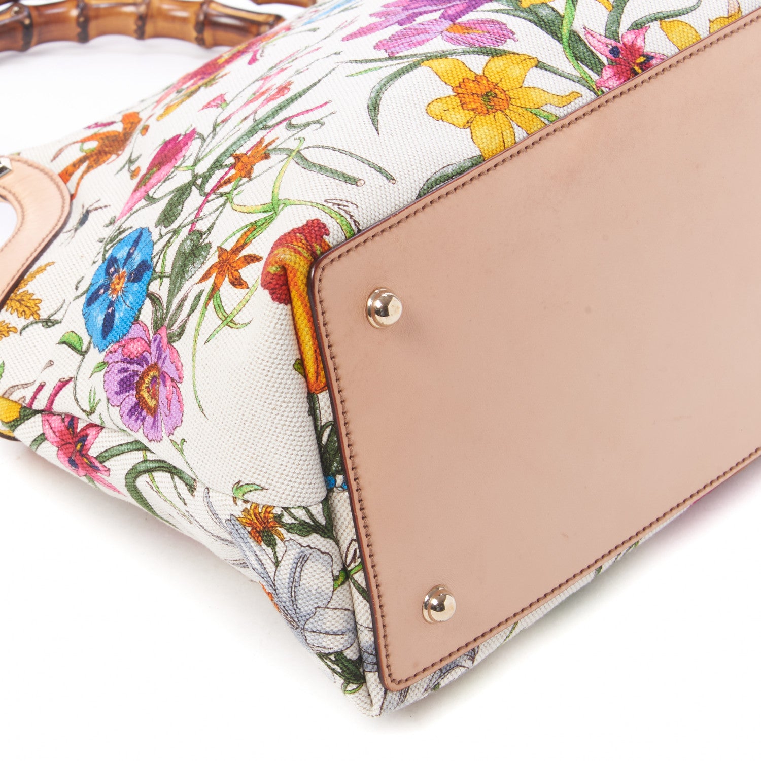 Gucci Canvas Floral Flora Bamboo Handle Bag 5 of 8