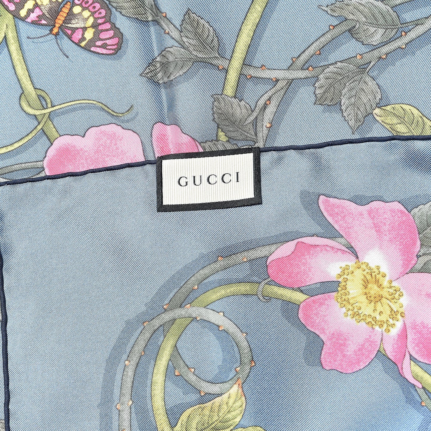 Silk Twill Flowerwebby Square Scarf Sky Blue