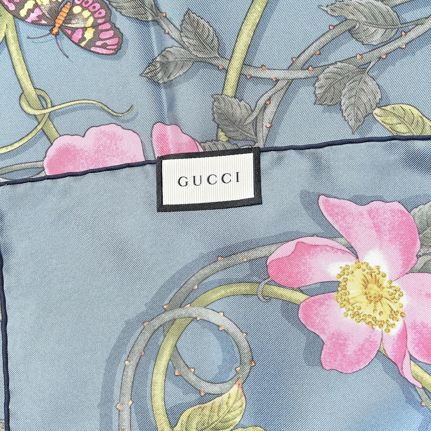 Gucci Silk Twill Flowerwebby Square Scarf Sky Blue 3 of 4