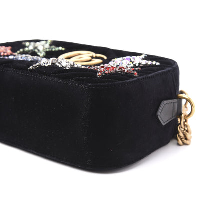 Gucci Velvet Matelasse Crystal Star Embroidered Small GG Marmont Chain Shoulder Bag Black 6 of 9