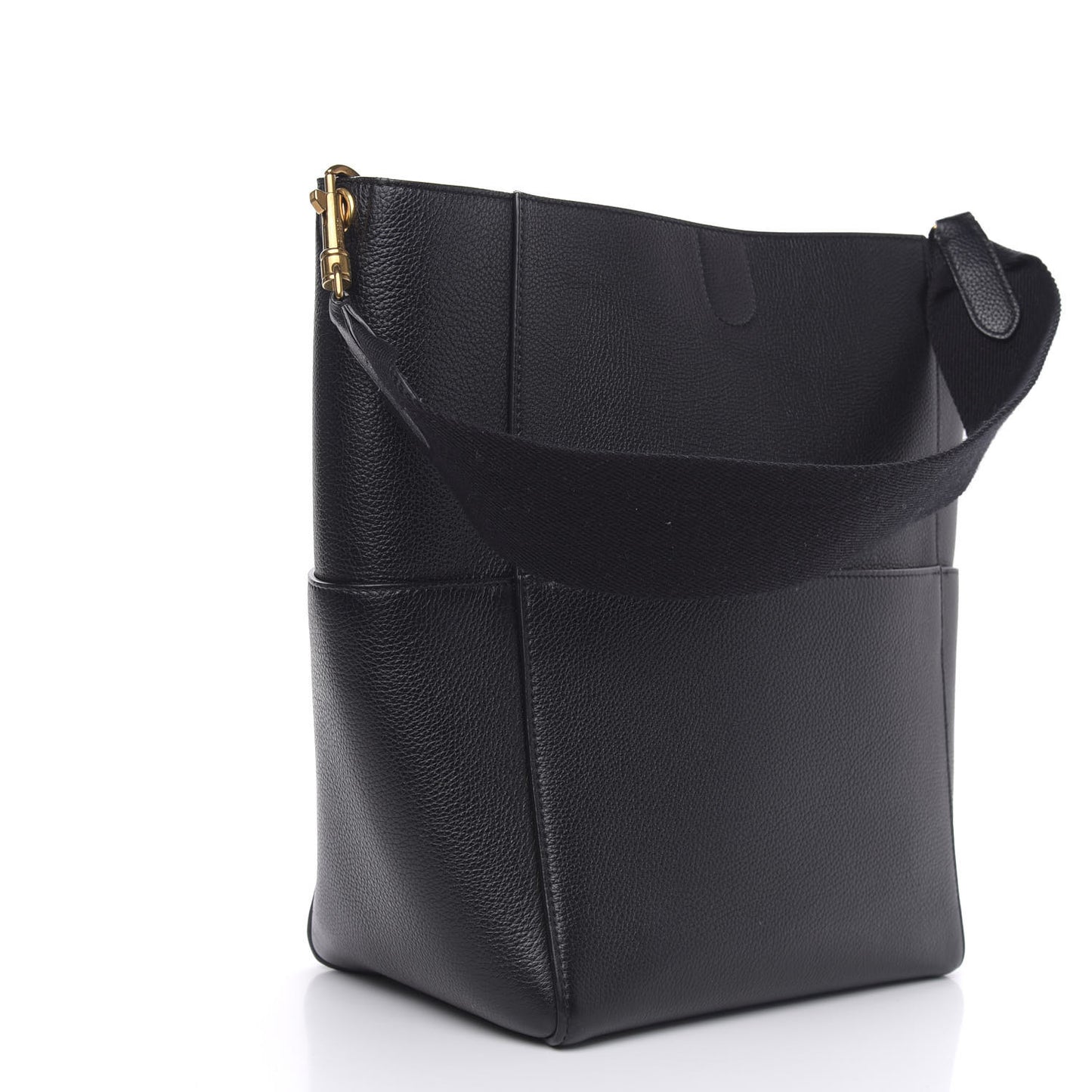 Soft Grained Calfskin Sangle Bucket Bag Black