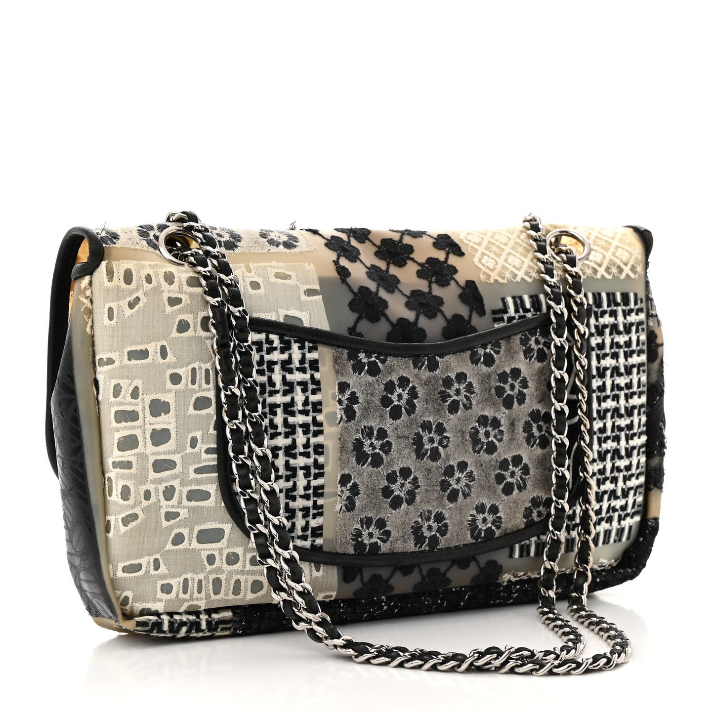 PVC Tweed Patchwork Medium Single Flap Black