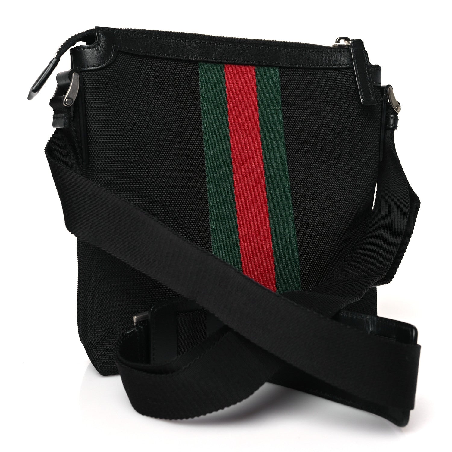 Gucci Techno Canvas Selleria Calfskin Web Small Flat Messenger Bag Black 3 of 8