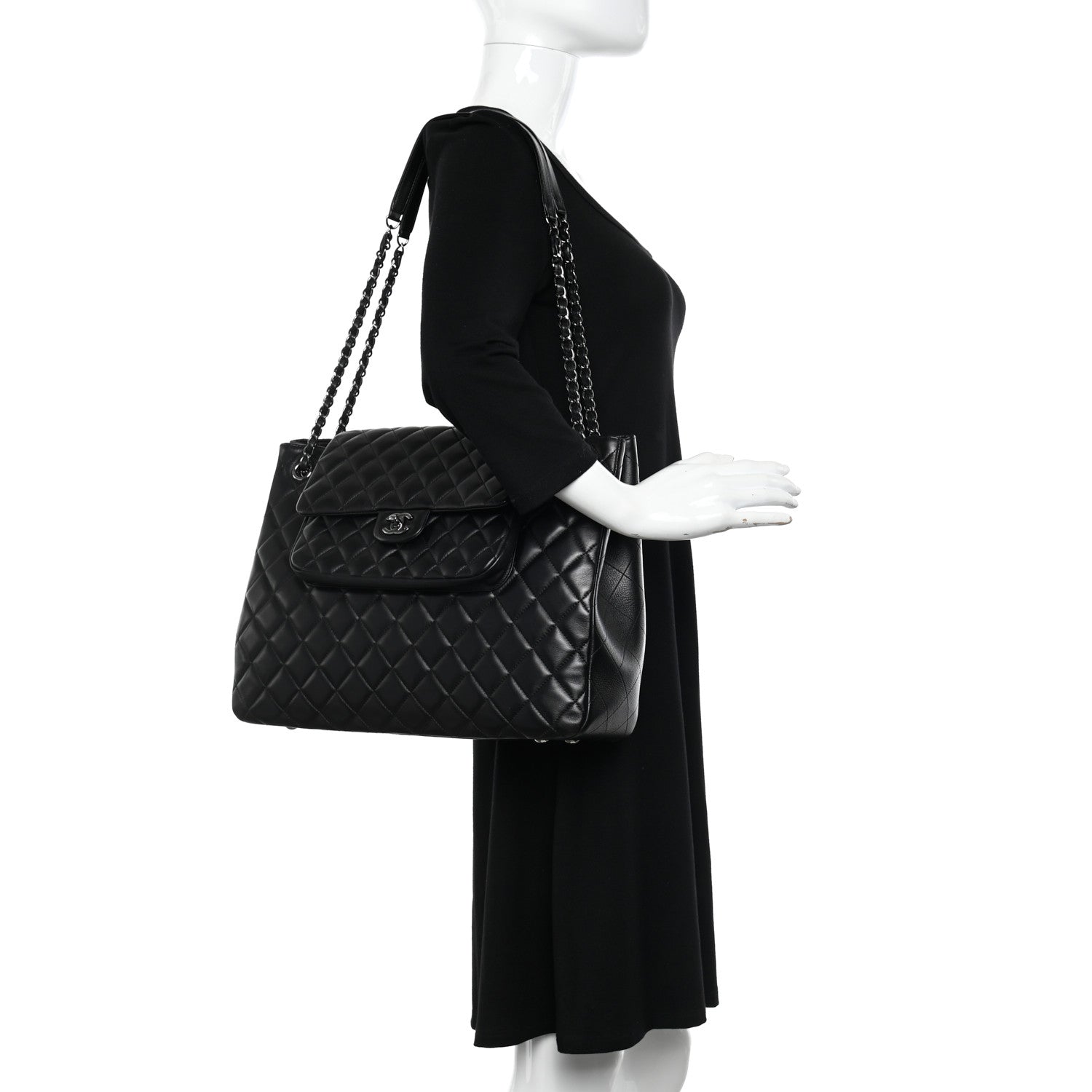 Chanel Lambskin Quilted Front Flap Tote Black 3 of 12