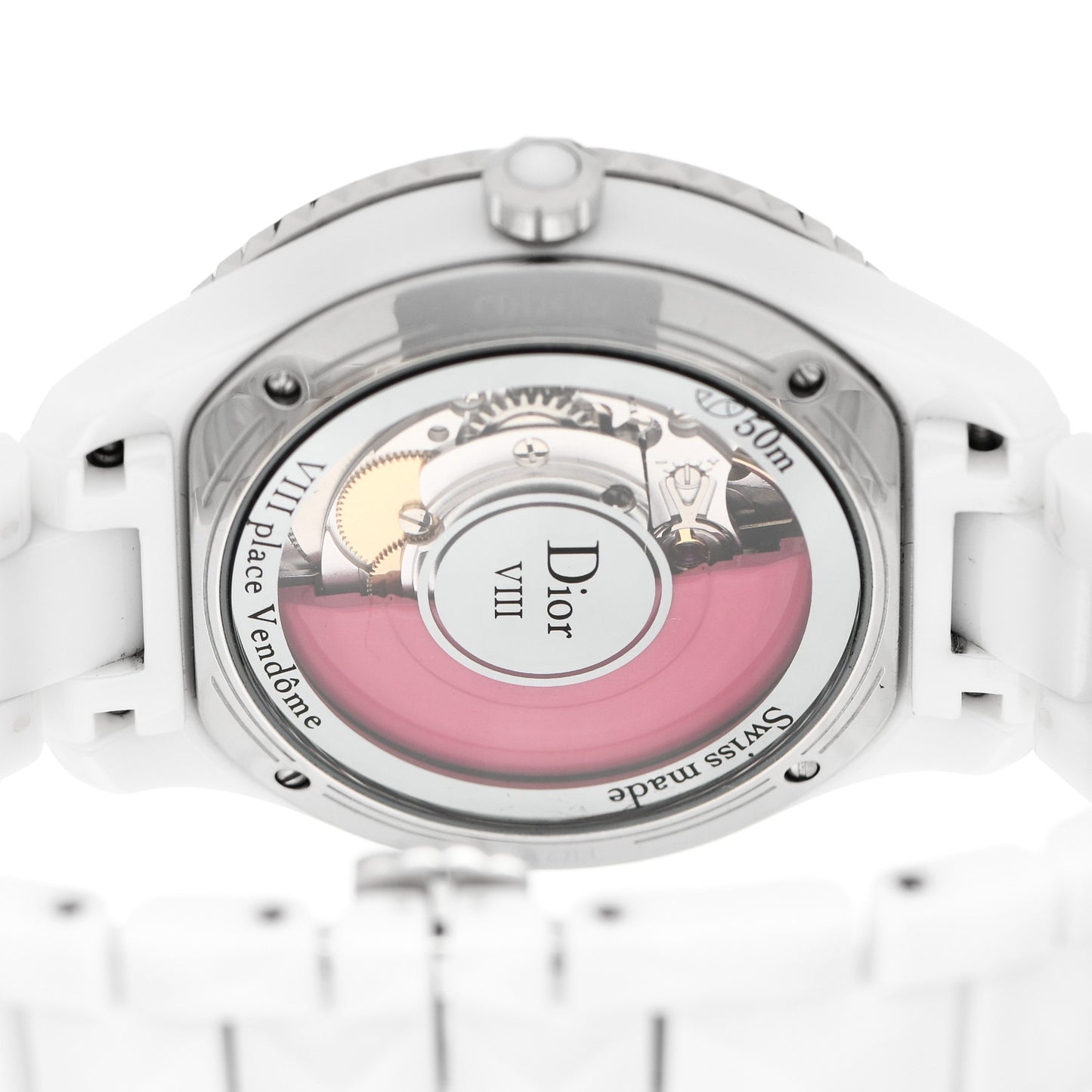 Stainless Steel Ceramic Pink Sapphire 38mm Dior VIII Automatic Watch White