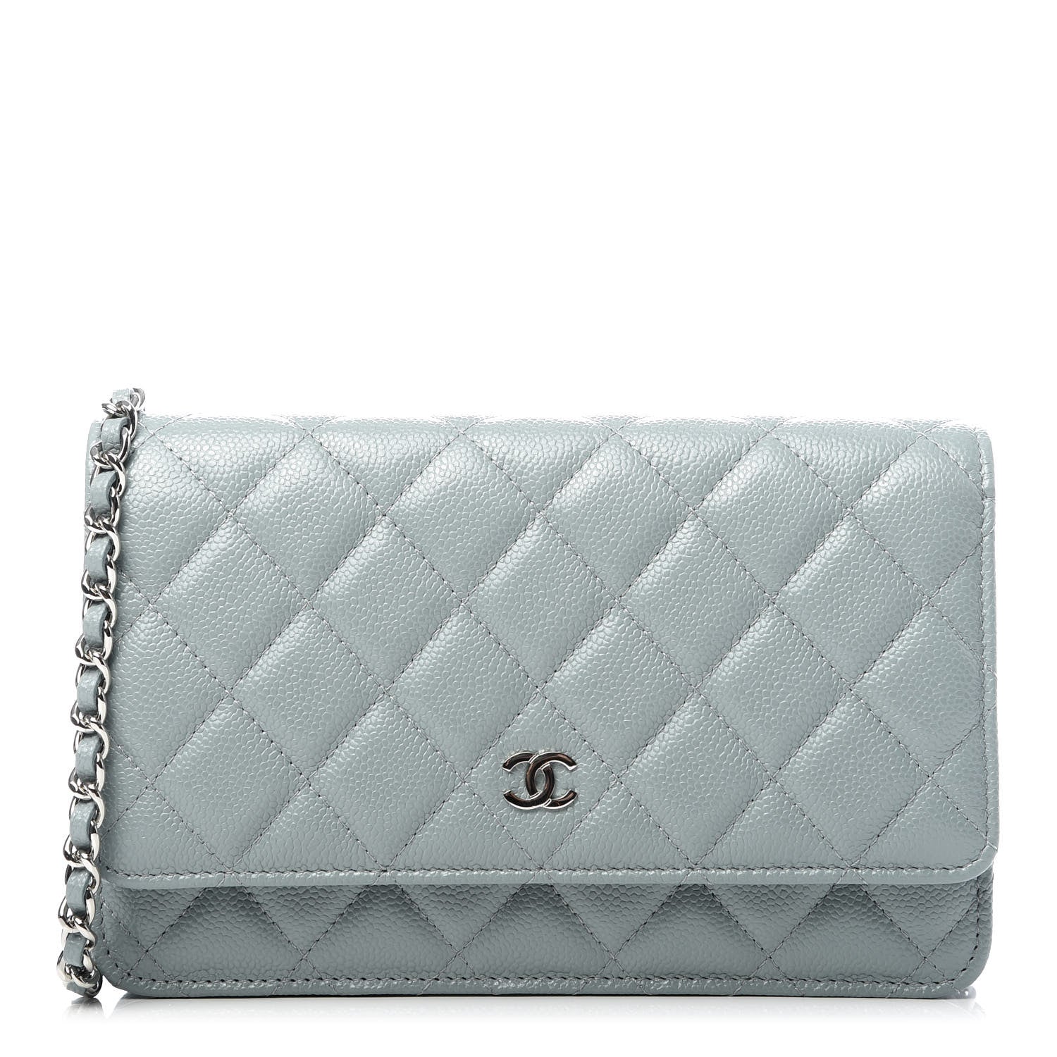 Chanel Iridescent Caviar Quilted Wallet On Chain WOC Light Blue 1 of 9