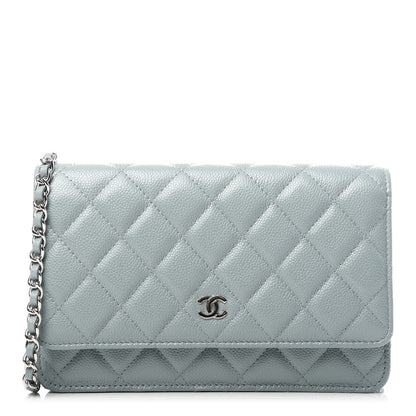 Chanel Iridescent Caviar Quilted Wallet On Chain WOC Light Blue 1 of 9