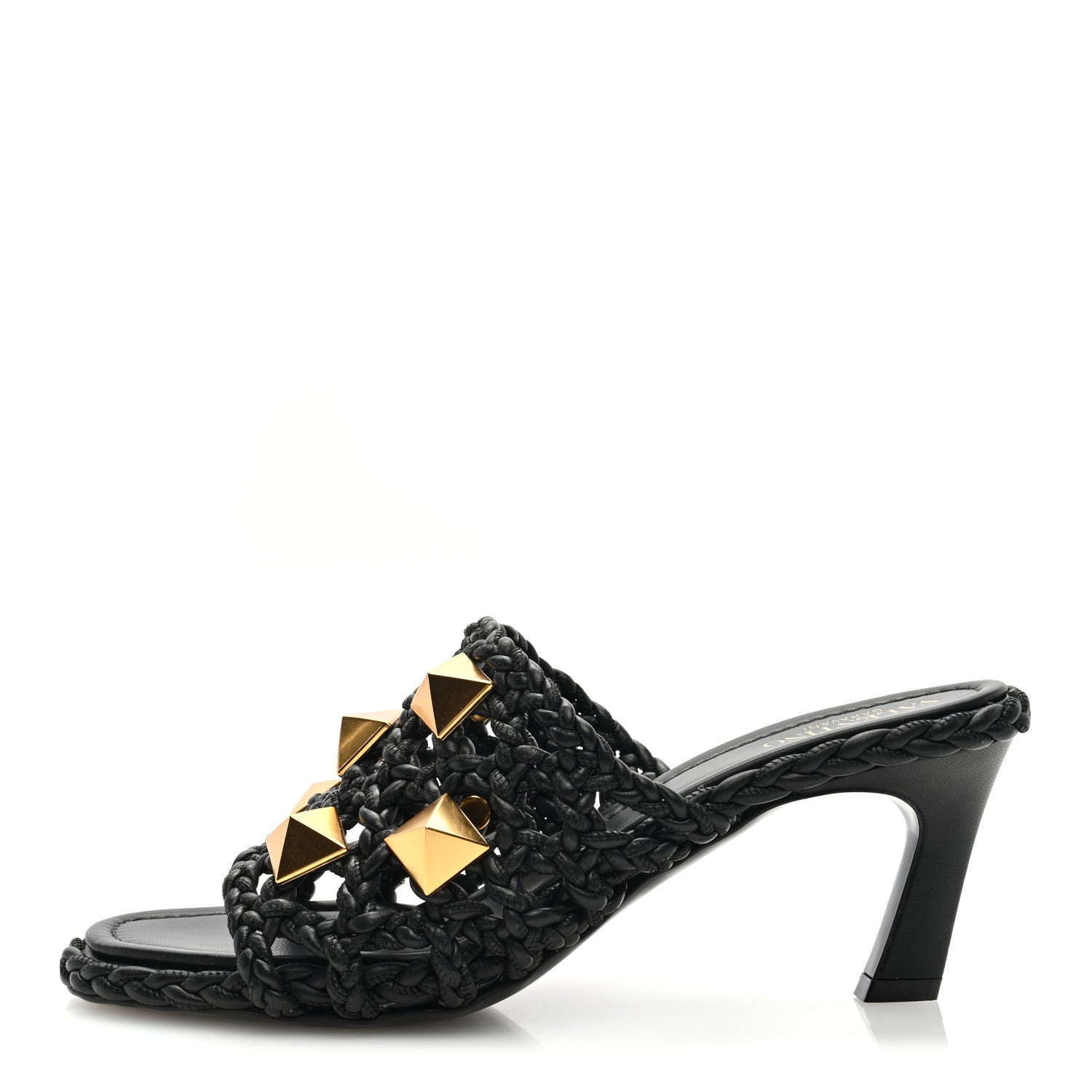 Valentino Garavani Nappa Woven Roman Stud 65mm Mule Sandals 37 Black 1 of 7